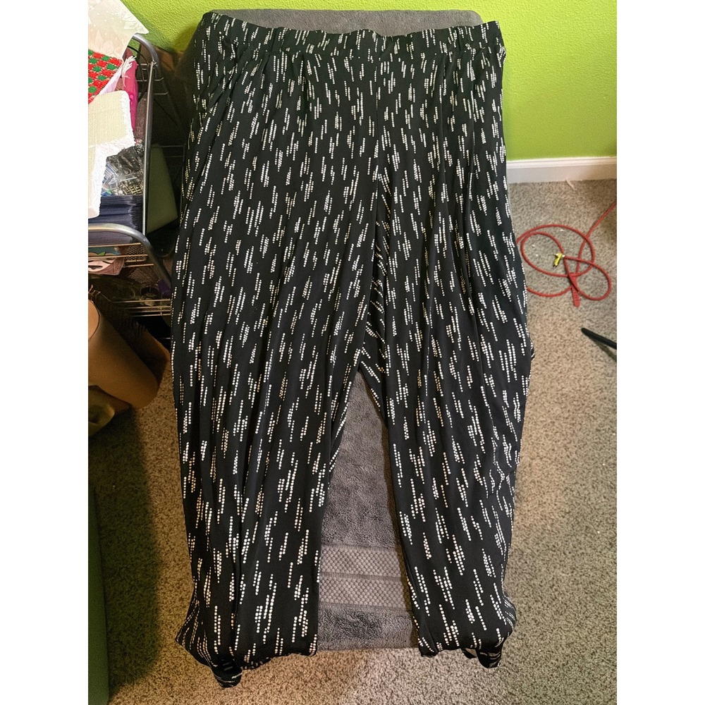 Torrid Womens Plus Size 3 Black White Dotted Stripe Elastic Waist Harem Pants